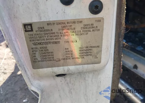 2007 Chevrolet Silverado 2500Hd Classic Lt3 из США, поврежденный, VIN 1GCHK23D37F169606